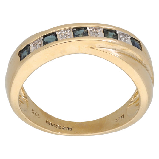 9ct Gold 0.02ct Diamond & Sapphire Half Eternity Ring Size L