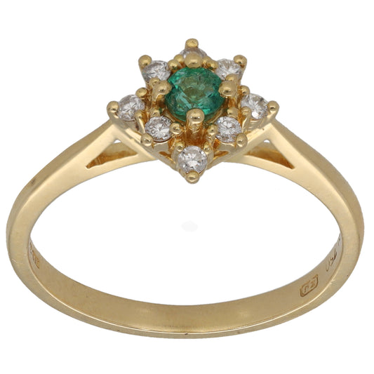 18ct Gold Emerald & 0.12ct Diamond Dress/Cocktail Ring Size M