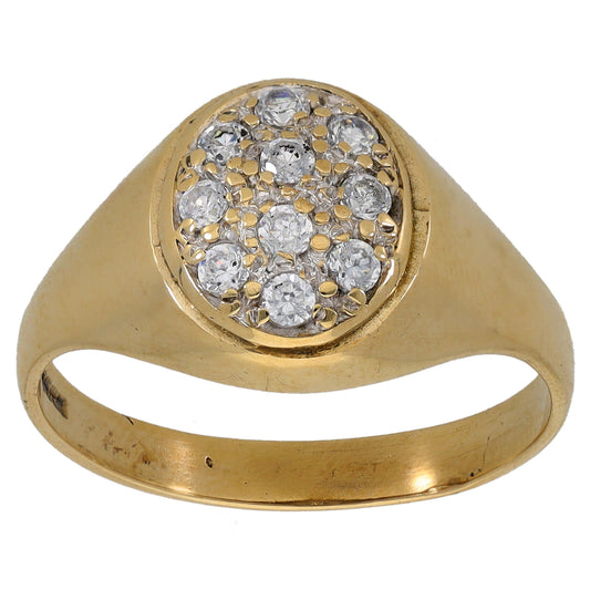9ct gold ring with oval cluster of clear CZ stones