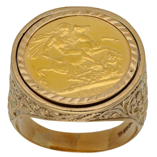 9ct Gold Full Sovereign Coin Ring Size Z+2