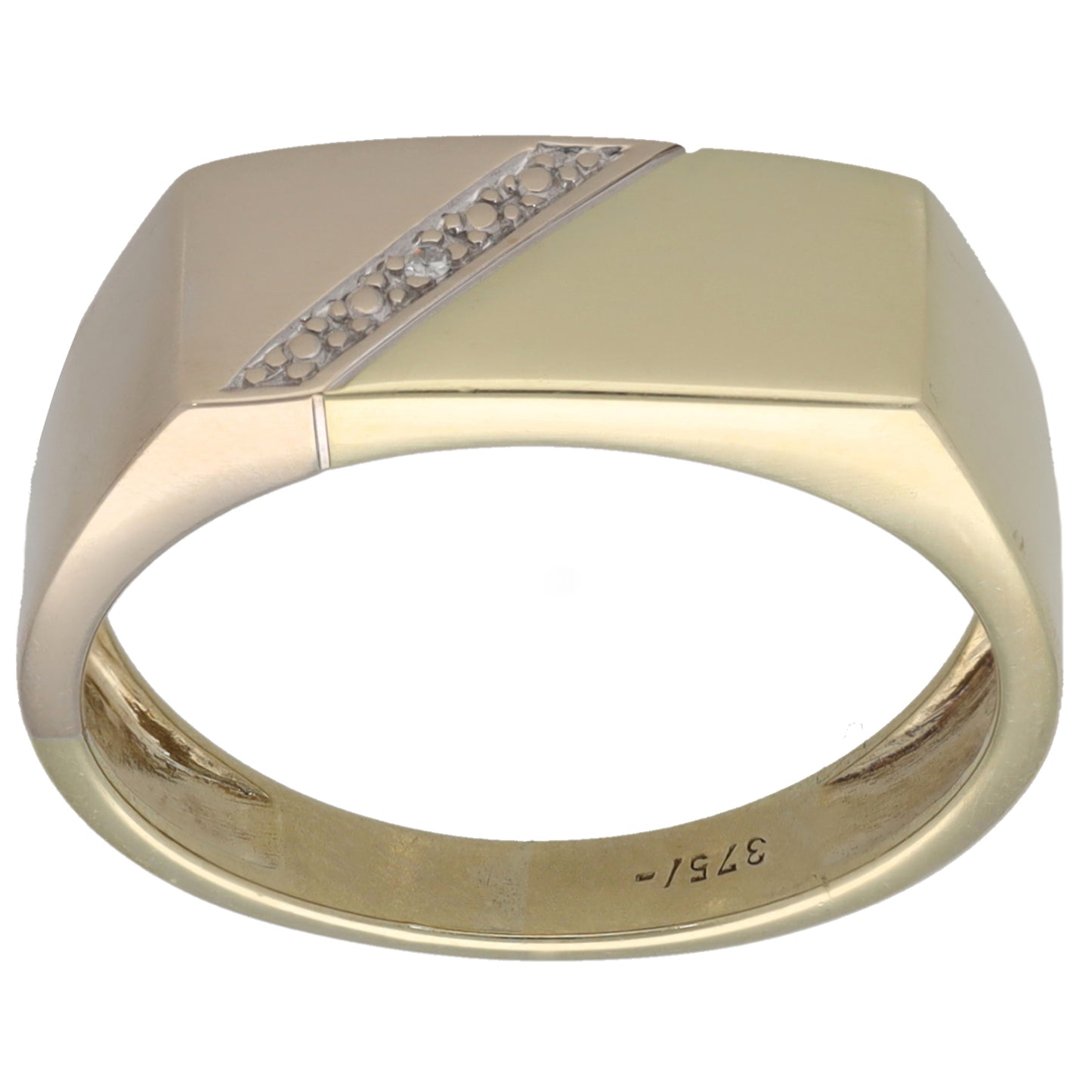 9ct Bicolour Gold 0.005ct Diamond Plain Single Stone Signet Ring Size R