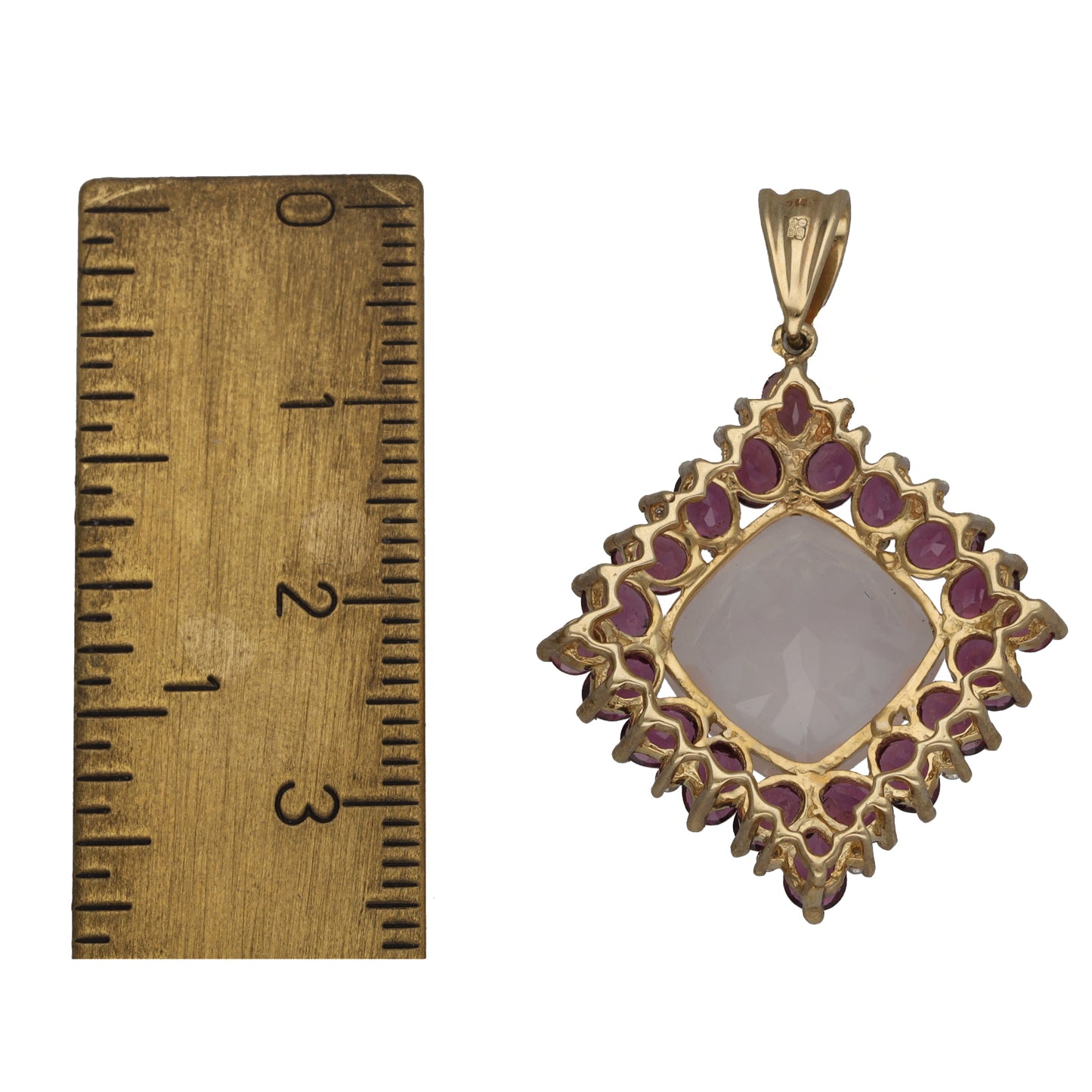 9ct Gold 0.08ct Diamond, Rose Quartz & Garnet Dress/Cocktail Pendant