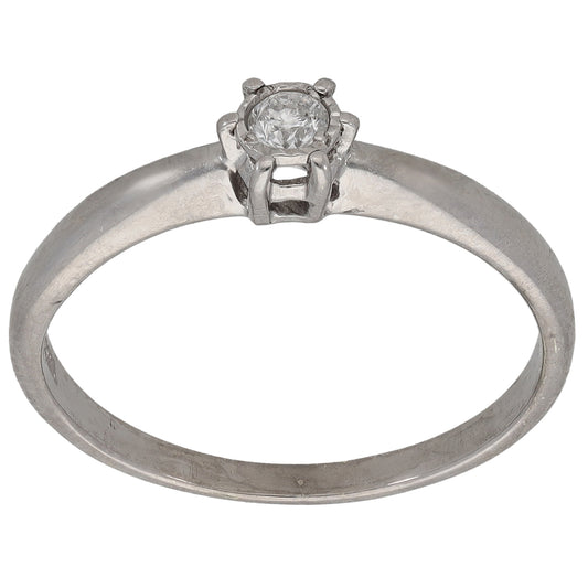 9ct White Gold 0.10ct Diamond Solitaire Ring Size S