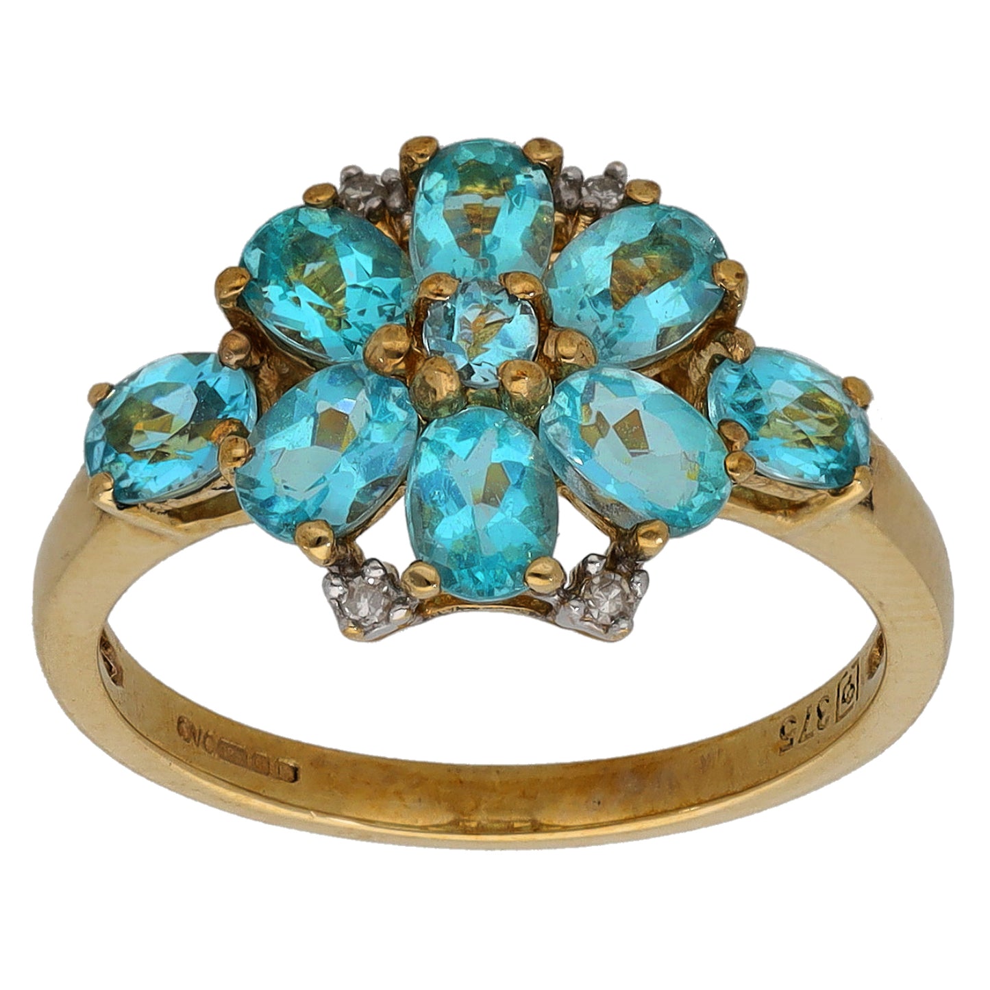 9ct Gold Apatite & 0.02ct Diamond Cluster Ring Size K
