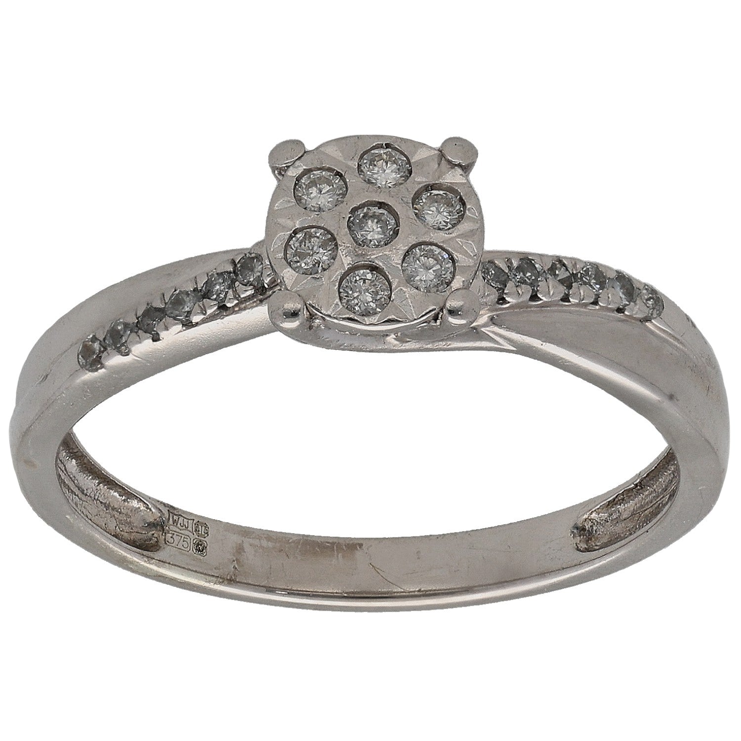 9ct white gold diamond cluster ring with round stones