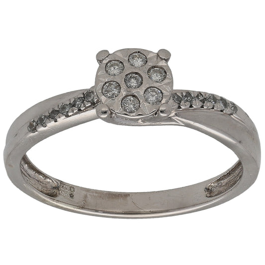 9ct white gold diamond cluster ring with round stones