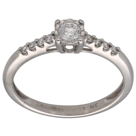 9ct White Gold Cubic Zirconia Single Stone Ring With Accents Size M