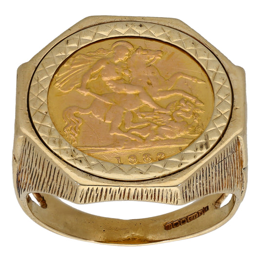 9ct Gold Half Sovereign Coin Ring Size V