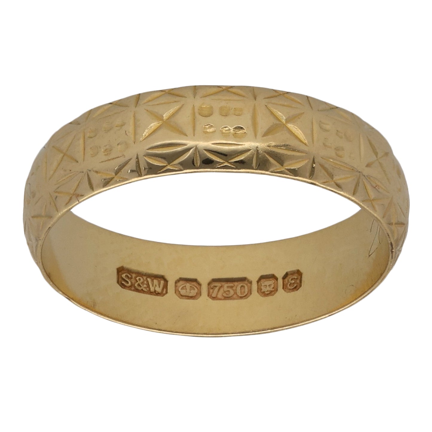 18ct Gold Patterned Wedding Ring Size L