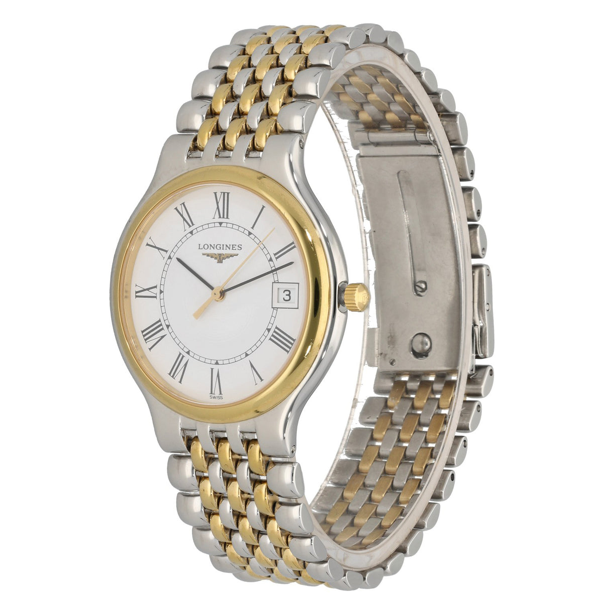 Longines Flagship L5.631.3, white dial with bi-colour bracelet and stainless steel case, front angle