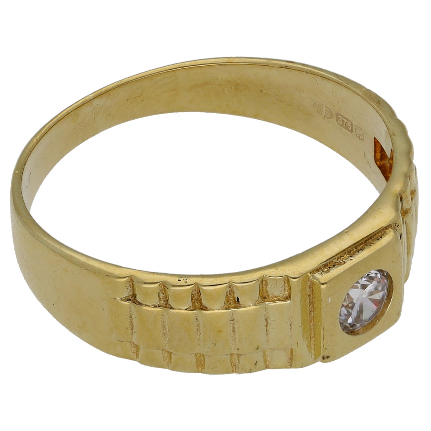 9ct Gold Cubic Zirconia Patterned Signet Ring Size P