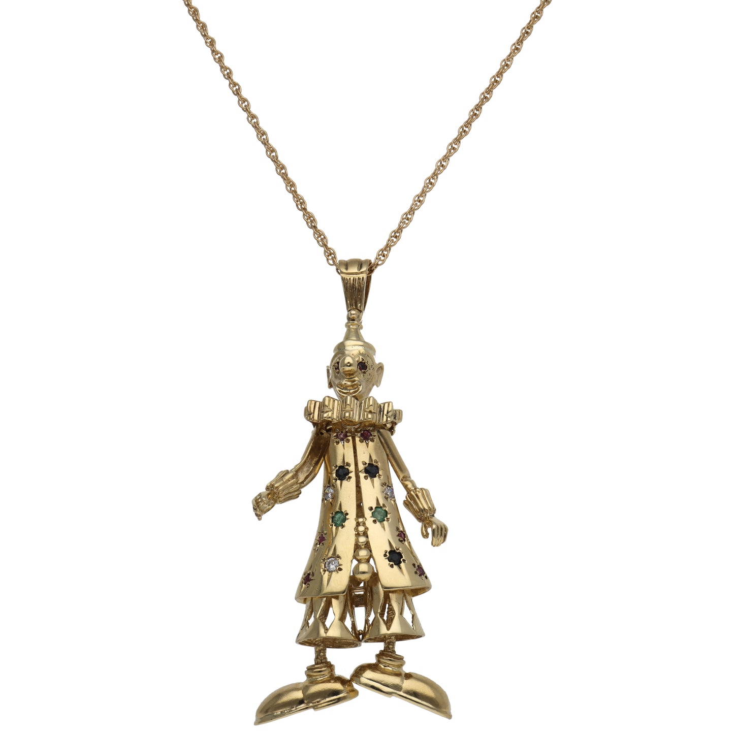 9ct Gold Ruby, Emerald, Sapphire & Cubic Zirconia Clown Pendant With Chain