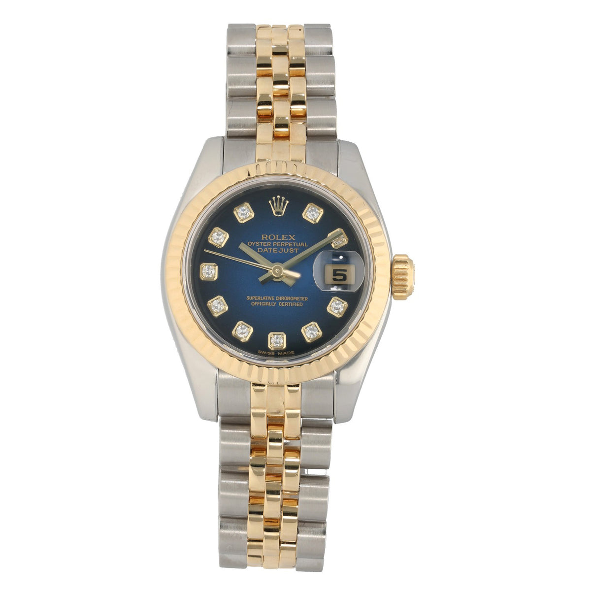 Rolex Lady Datejust 179173, blue dial, inside 26mm stainless steel and gold case and bracelet