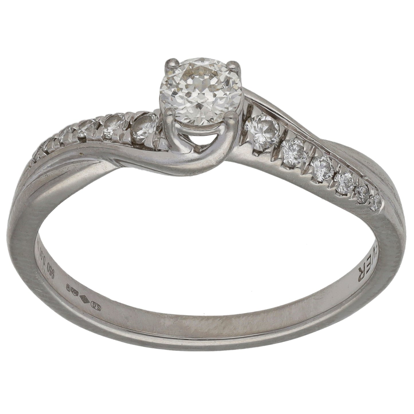 Platinum 0.50ct Diamond Solitaire Ring With Accent Stones Size R