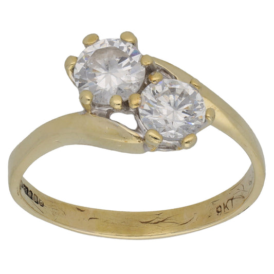 9ct Gold Cubic Zirconia Two Stone Ring Size S