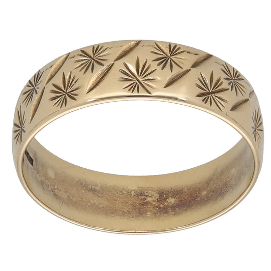 9ct Gold Patterned Wedding Ring Size M