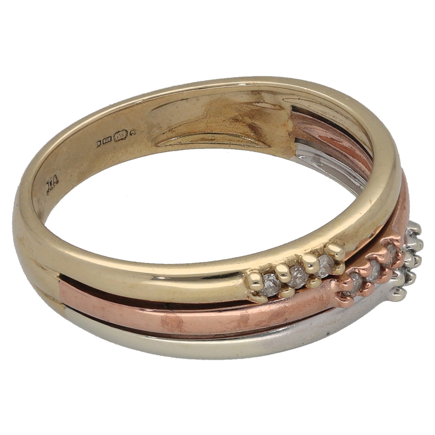 9ct Tricolour Gold 0.09ct Diamond Alternative Ring Size O