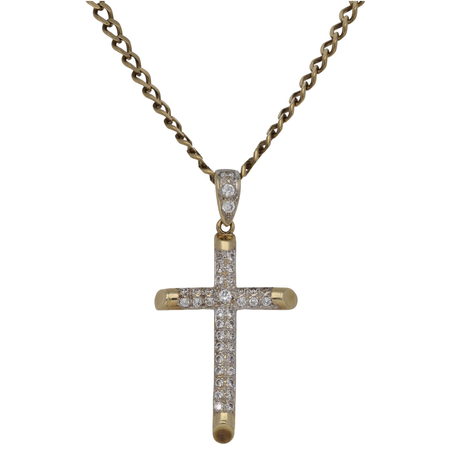 9ct Gold Cubic Zirconia Cross Pendant With Chain
