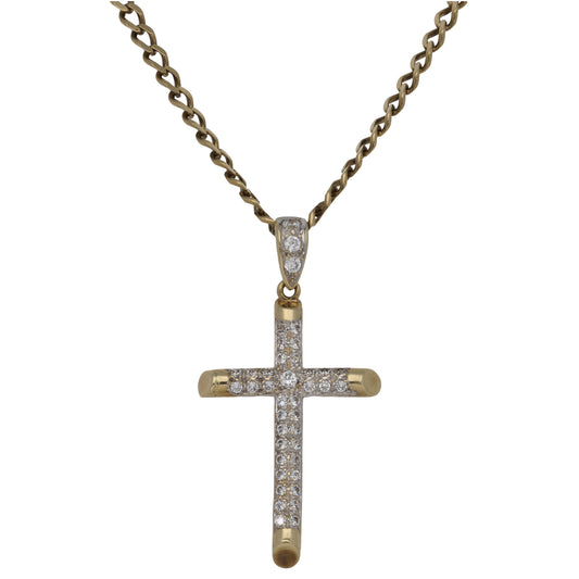 9ct Gold Cubic Zirconia Cross Pendant With Chain