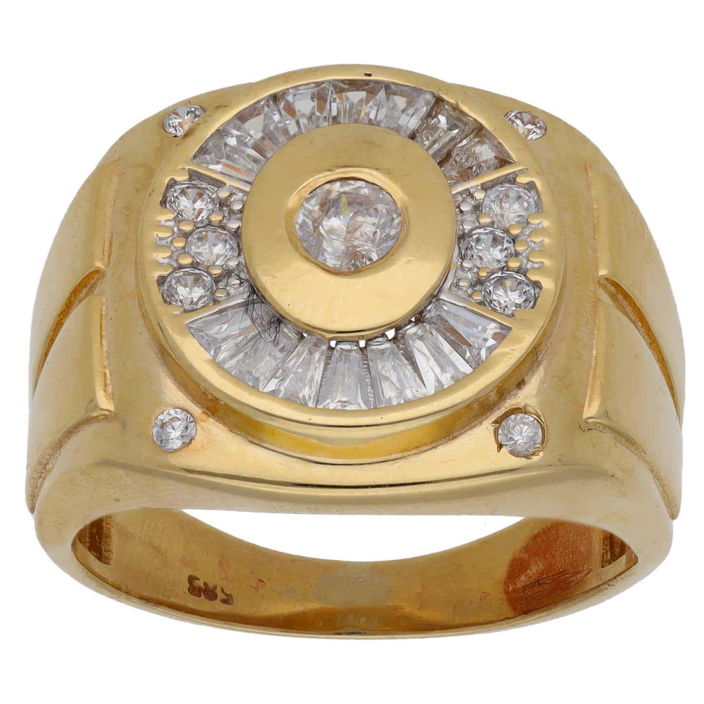 14ct Gold Cubic Zirconia Patterned Signet Ring Size T
