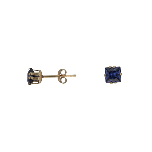 New 9ct Gold Blue Cubic Zirconia Square Stud Earrings