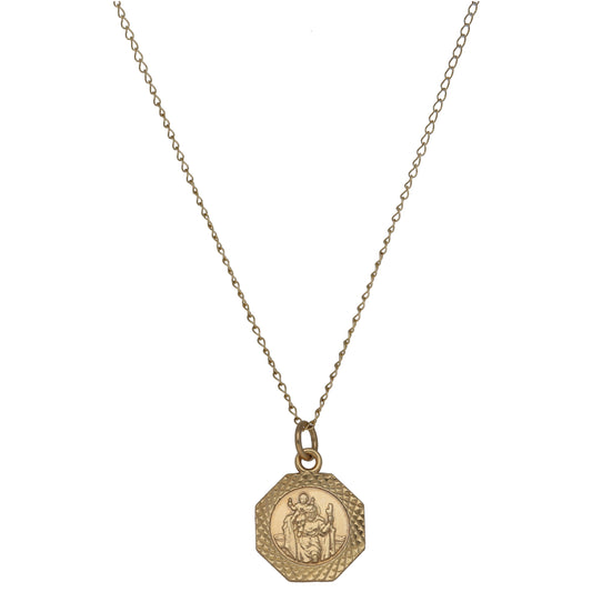 9ct gold St Christopher octagon pendant with fine chain
