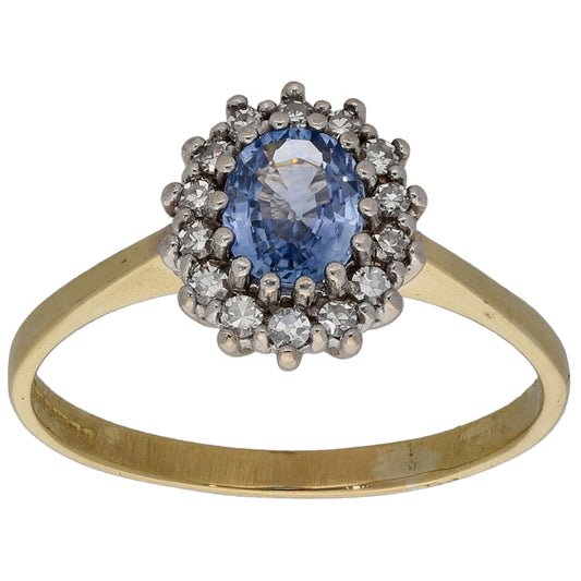 18ct Gold Sapphire & 0.14ct Diamond Cluster Ring Size Q