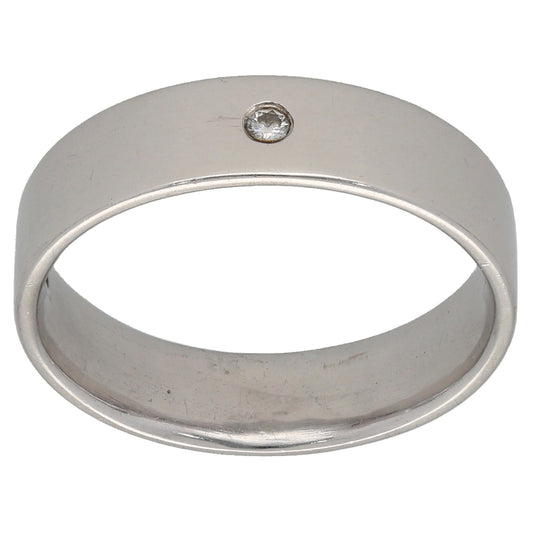 18ct White Gold 0.01ct Diamond Plain Wedding Ring Size M