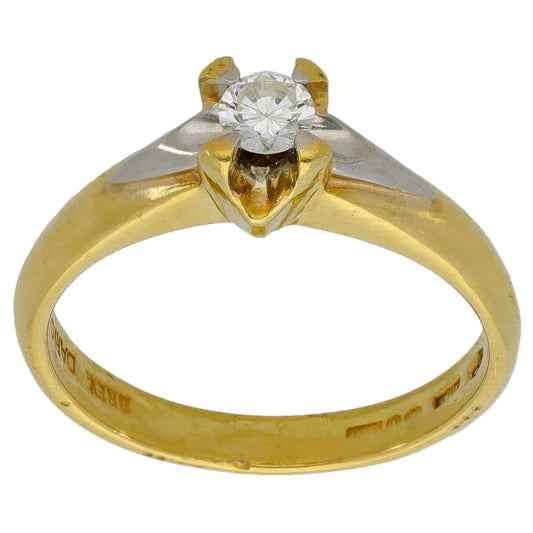 18ct Bicolour Gold 0.18ct Diamond Solitaire Ring Size M