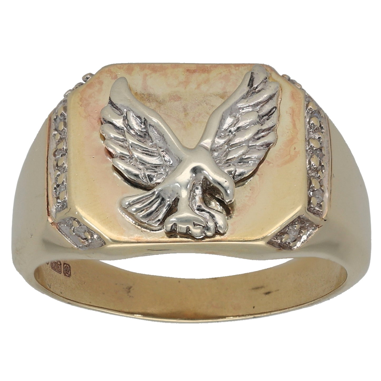 9ct Bi-Colour Gold 0.05ct Diamond Emblem Ring Size T