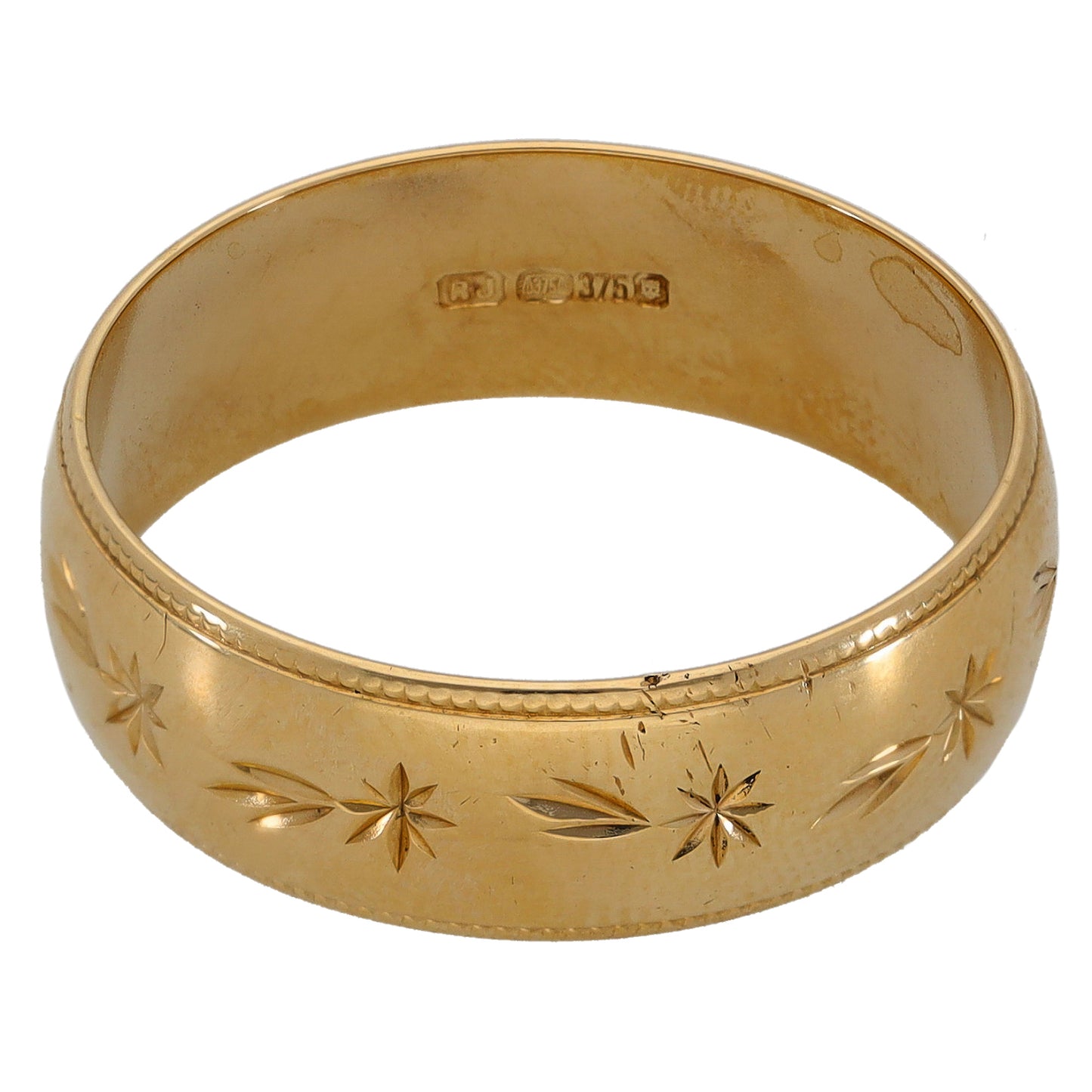 9ct Gold Patterned Wedding Ring Size U