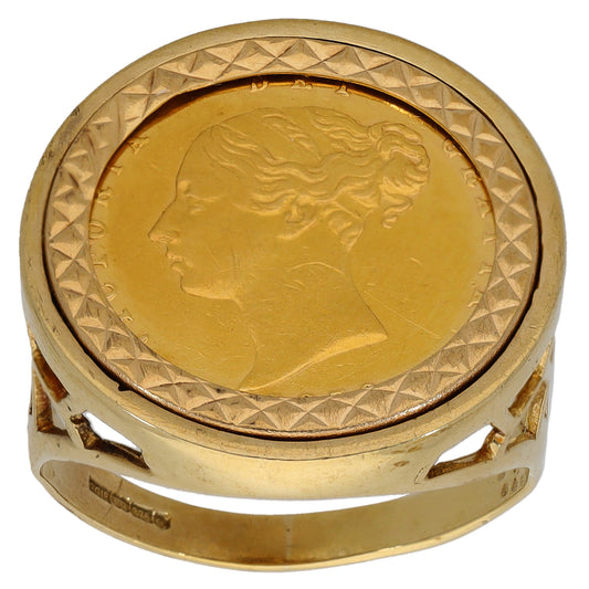 9ct Gold Half Sovereign Coin Ring Size S