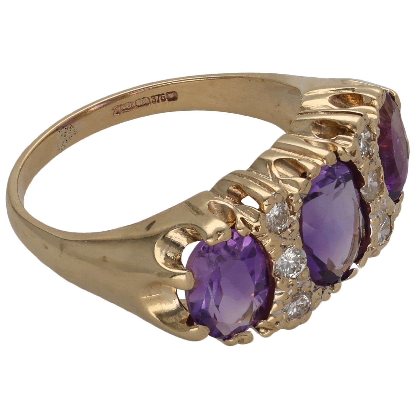 9ct Gold Amethyst & 0.18ct Diamond Dress/Cocktail Ring Size M