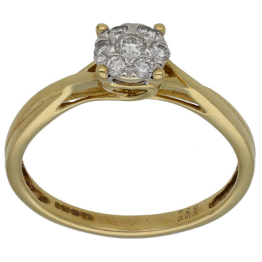 9ct Gold 0.15ct Diamond Cluster Ring Size N