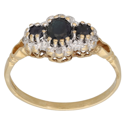 9ct Gold Sapphire & 0.02ct Diamond Dress/Cocktail Ring Size P