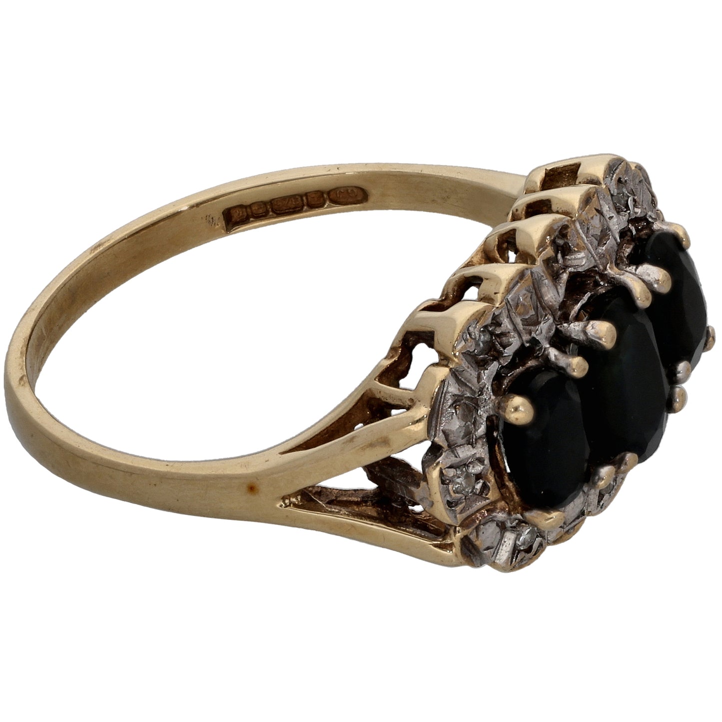 9ct Gold 0.04ct Diamond & Sapphire Dress/Cocktail Ring Size O