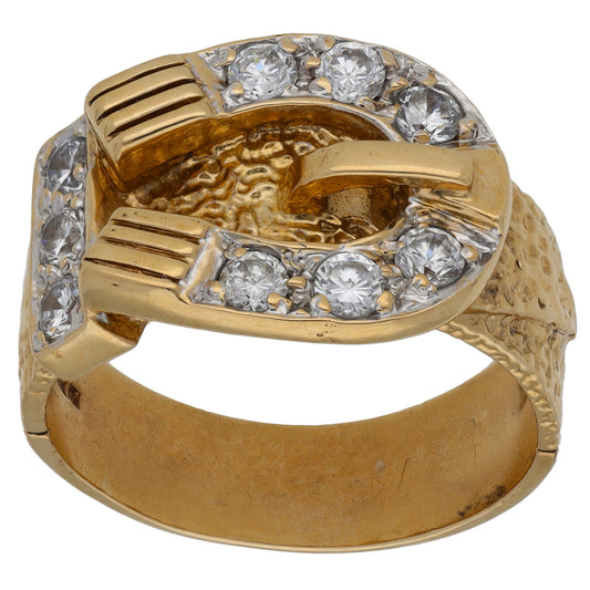 9ct Gold Cubic Zirconia Buckle Ring Size W