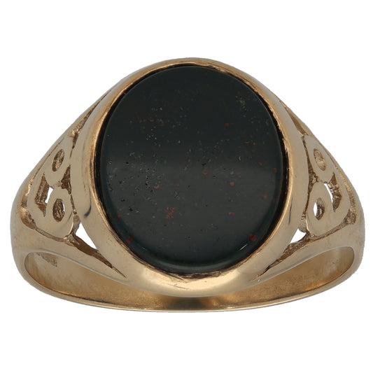 9ct Gold Bloodstone Plain Signet Ring Size W