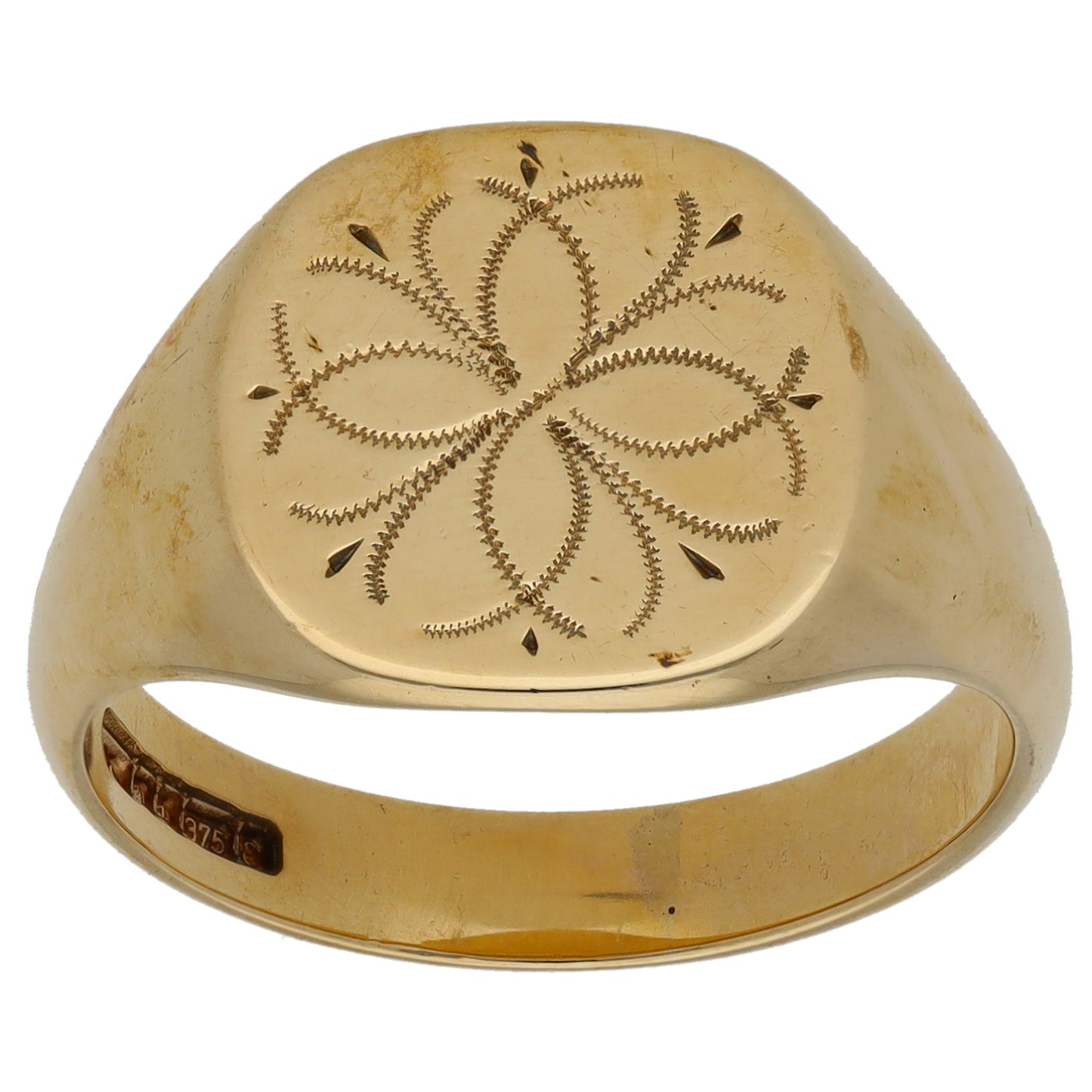 9ct Gold Patterned Signet Ring Size R