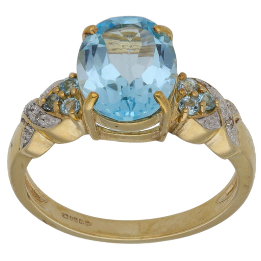 9ct Gold 0.02ct Diamond & Topaz Dress/Cocktail Ring Size N