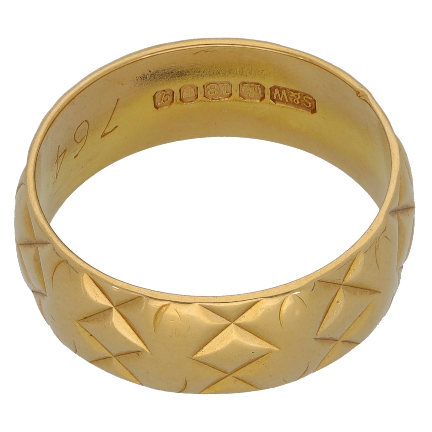 18ct Gold Patterned Wedding Ring Size L