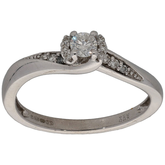 9ct White Gold 0.17ct Diamond Dress/Cocktail Ring Size K