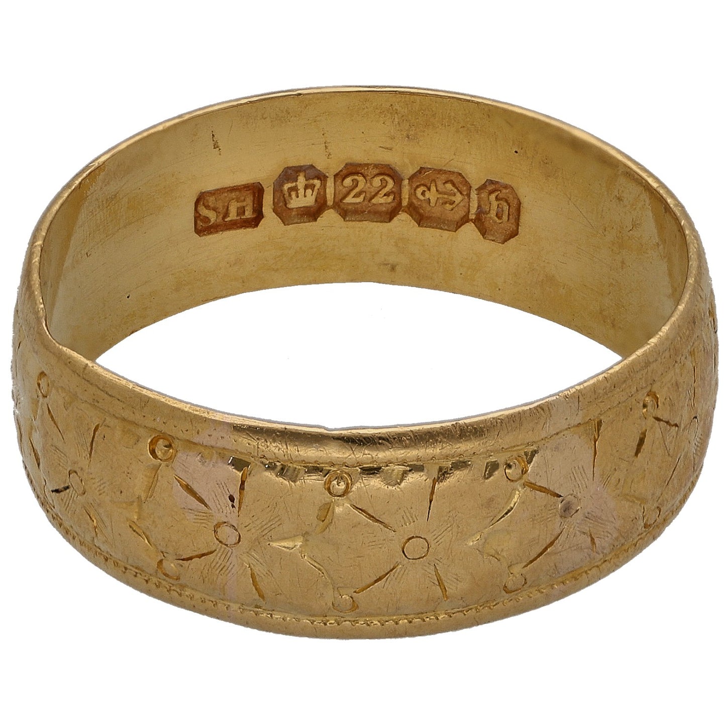 22ct Gold Patterned Wedding Ring Size S