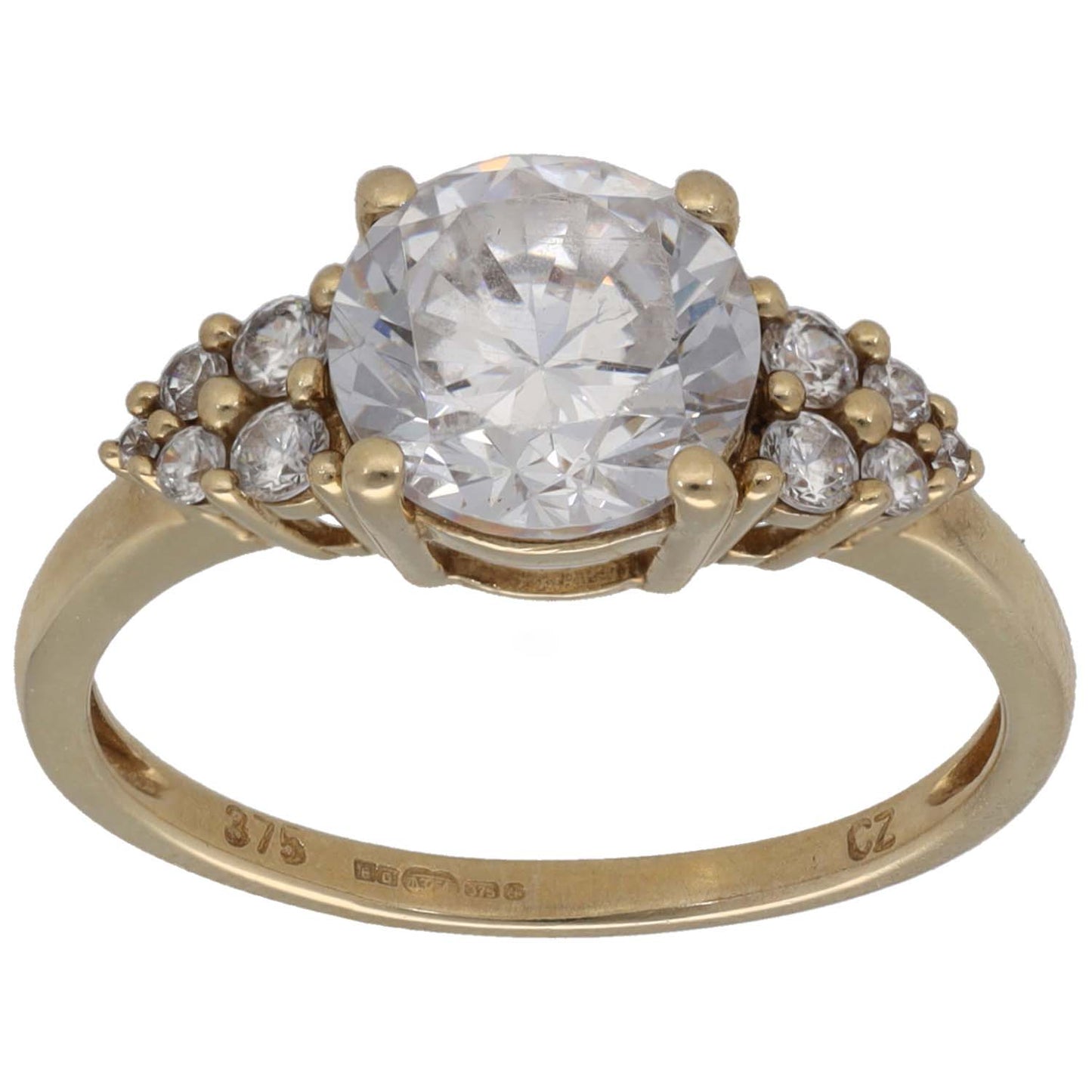 9ct Gold Cubic Zirconia Single Stone Ring With Accents Size O