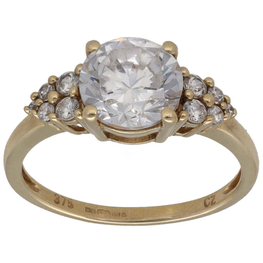 9ct Gold Cubic Zirconia Single Stone Ring With Accents Size O