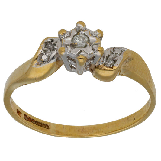 9ct Gold 0.05ct Diamond Three Stone Ring Size P