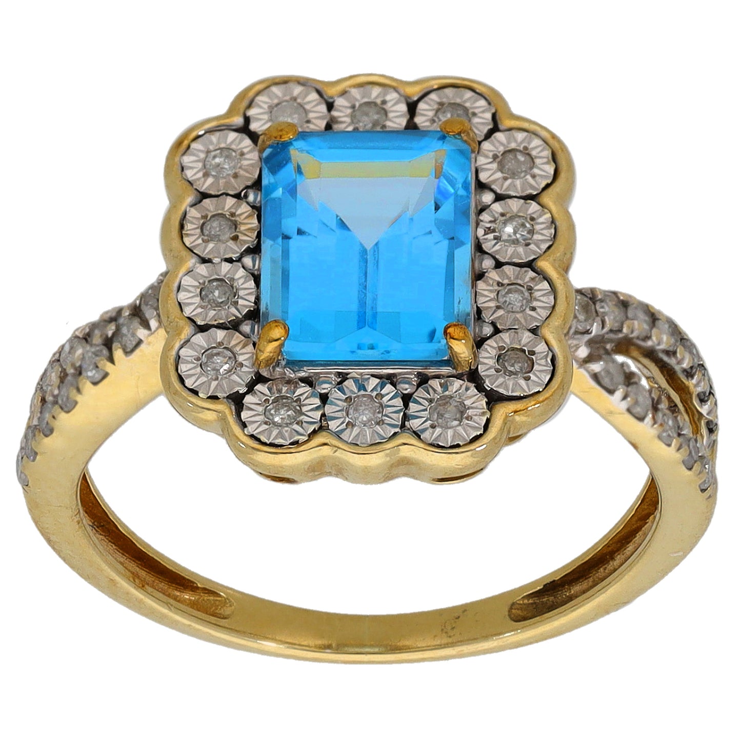 9ct Gold Topaz & 0.19ct Diamond Dress/Cocktail Ring Size M