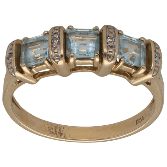 9ct Gold Topaz & 0.02ct Diamond Dress/Cocktail Ring Size O