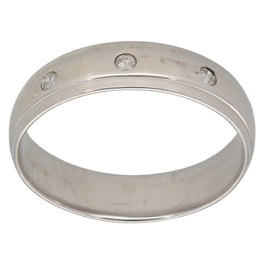 9ct White Gold 0.06ct Diamond Patterned Wedding Ring Size S