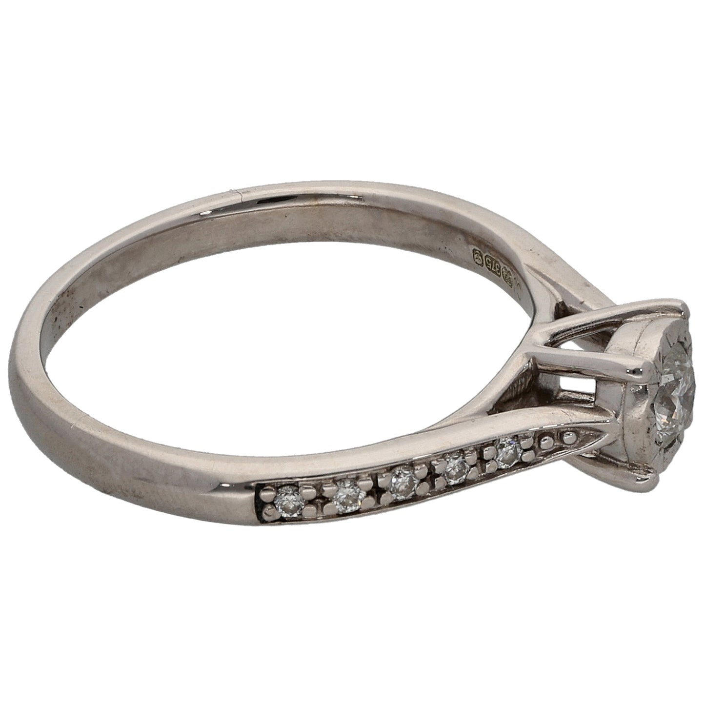 9ct White Gold 0.25ct Diamond Solitaire Ring With Accent Stones Size K